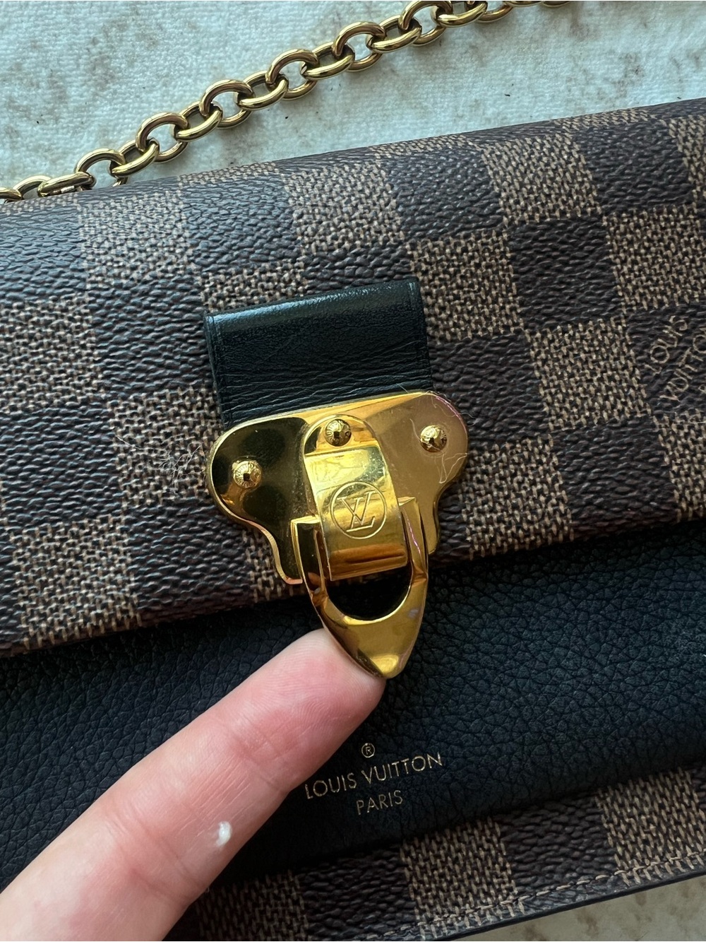 Louis Vuitton Brown Checkered Chain Shoulder Bag - Picture 4 of 6
